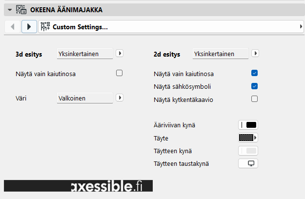 Ljudfyrens inställningar i Archicad.